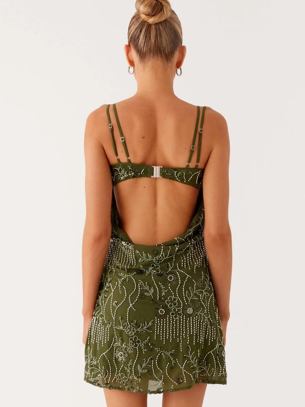 NWT Peppermayo Celosia Beaded Mini Dress in Khaki - Picture 2 of 4